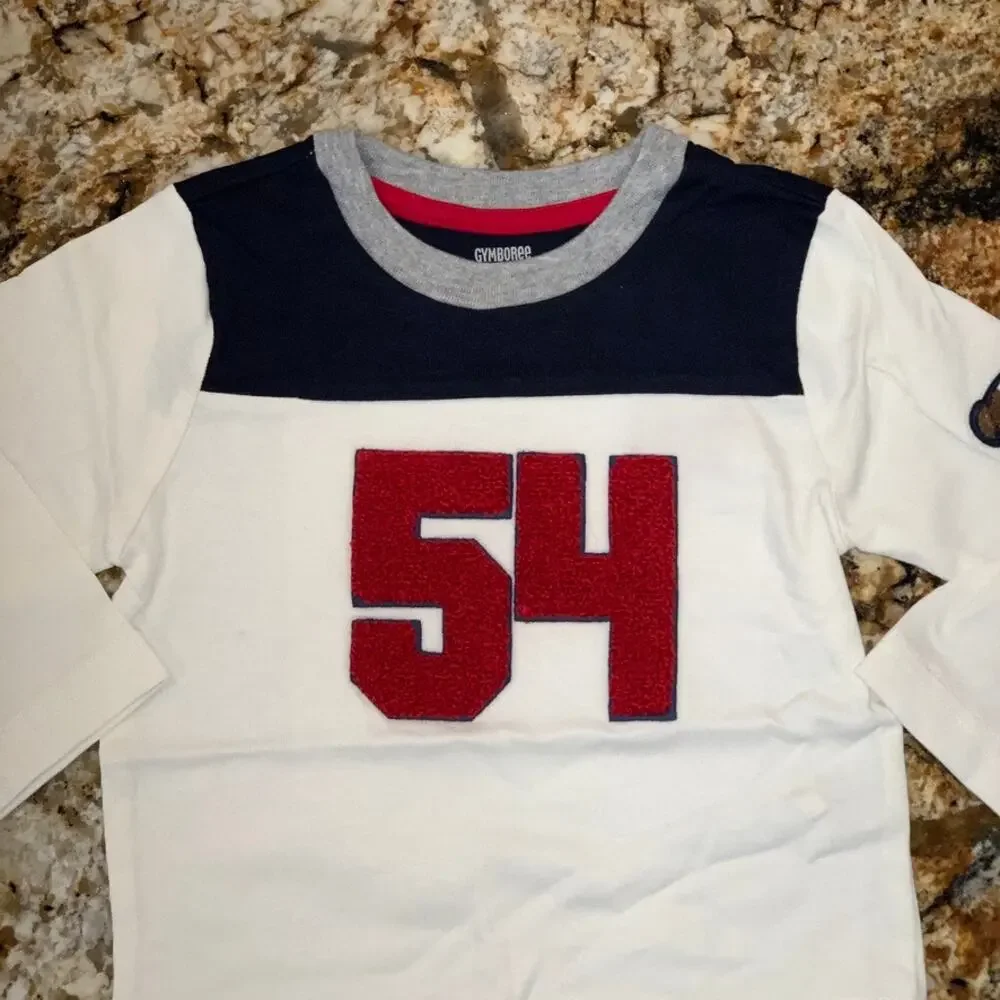 NWT Gymboree Boys Ivory/Red/Navy Embroidered Puppy Jersey Top